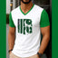 White Contrast Neck & Sleeve Style Damage-Flag Printed V-Neck Half Sleeve Azadi Tshirt. D-49