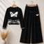 Black Butterfly Printed Crop-Top Elastic Waisted & Cargo Trouser Style 2-Pcs Summer Tracksuit. D-1