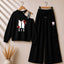 Black BTS-Flower Printed Sweat Shoulder Strap & Cargo Trouser Style 2-Pcs Summer Tracksuit. D-5