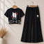 Black BTS-Flower Printed Crop-Top Elastic Waisted & Cargo Trouser Style 2-Pcs Summer Tracksuit. D-2.3
