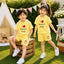 Yellow I Love D+M Kids Hooded Style 2-Pcs Summer Suit. (HOTS+SH)