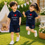 Blue I Love D+M Kids Hooded Style 2-Pcs Summer Suit. (HOTS+SH)