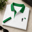 White Contrast Collar Style Hold Flag Logo Printed Azadi Polo Tshirt. V3