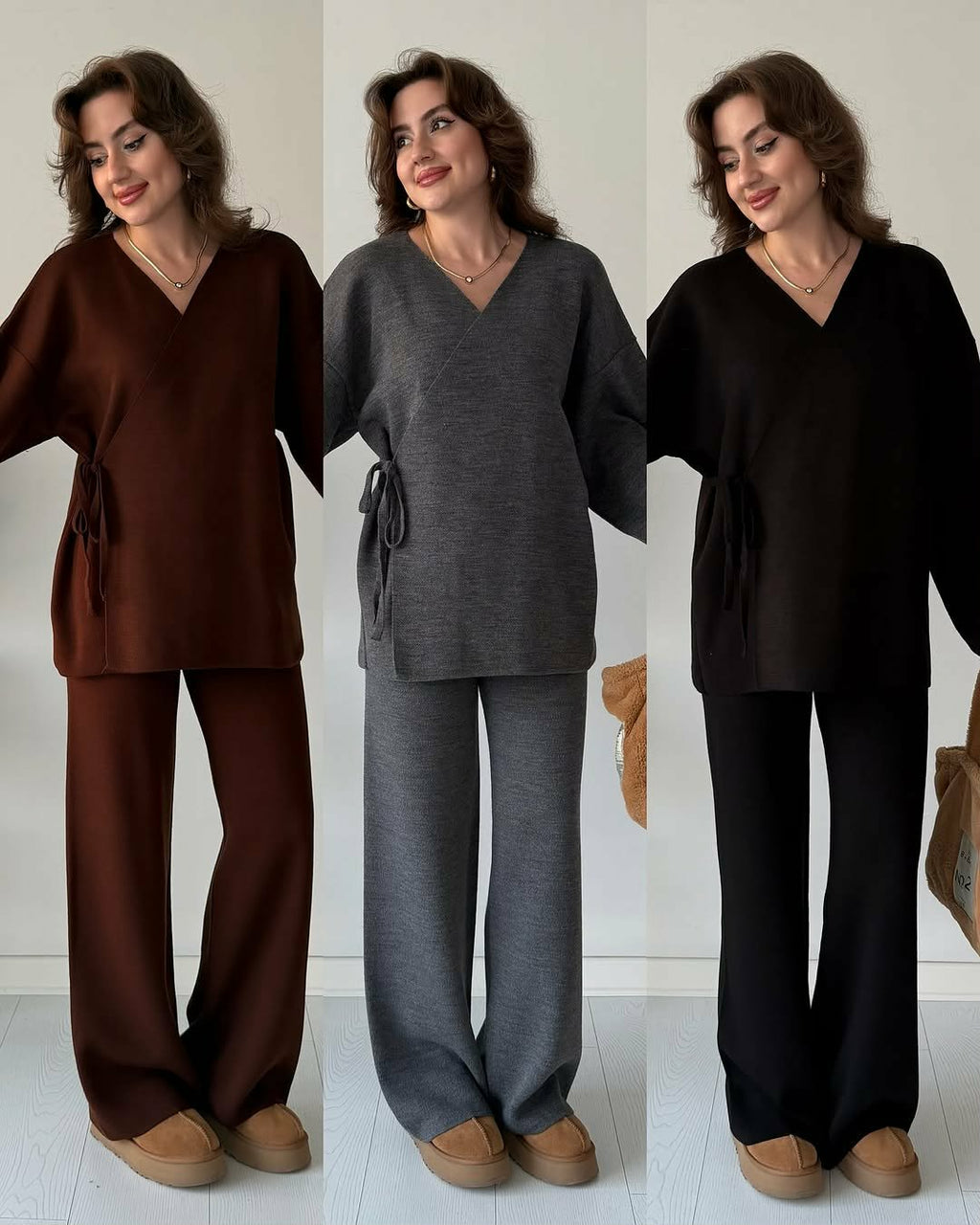 Overlap Gown Style 3-Pcs Winter Co-Ord Set. WWTS-24 V2