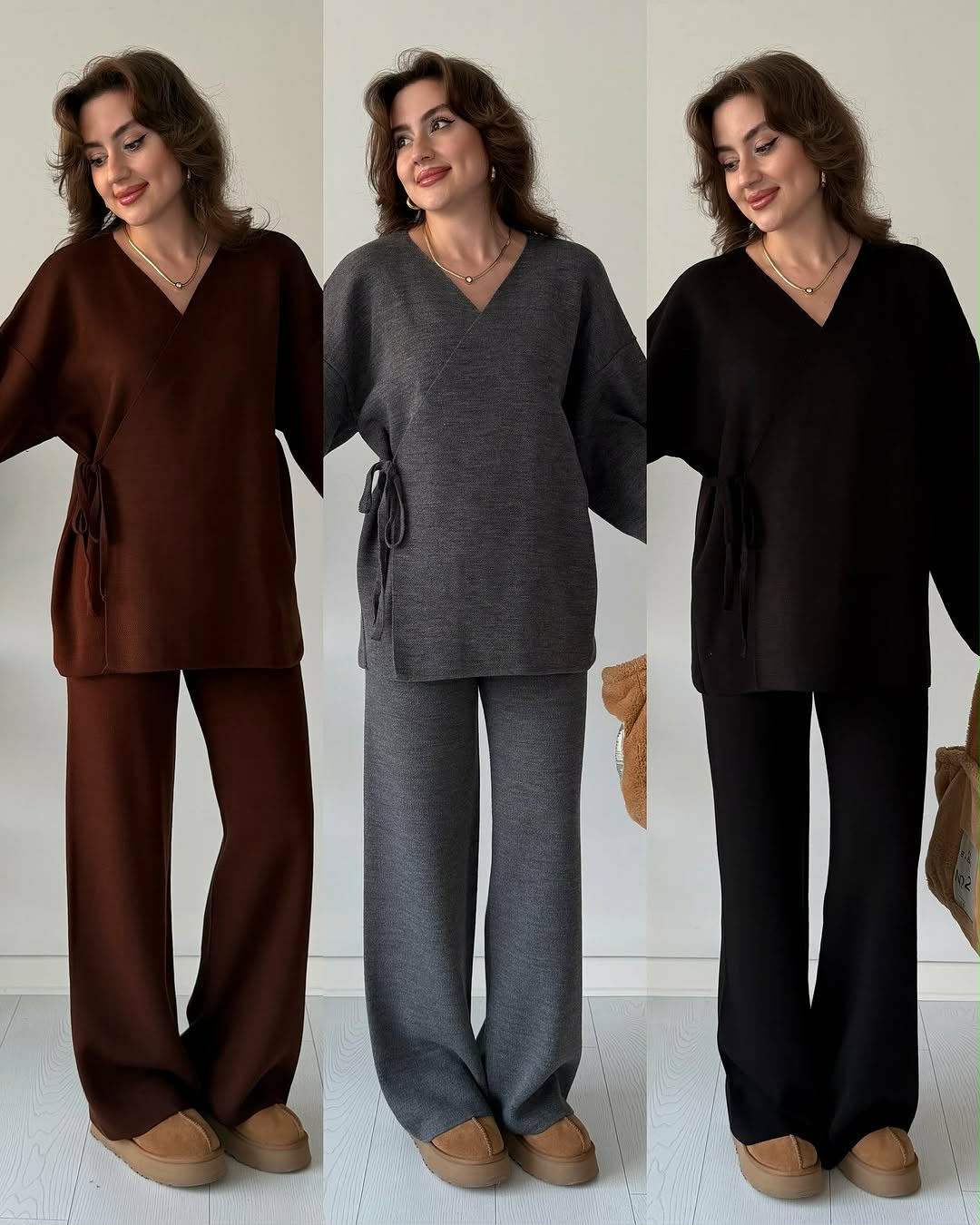 Overlap Gown Style 3-Pcs Winter Co-Ord Set. WWTS-24 V2