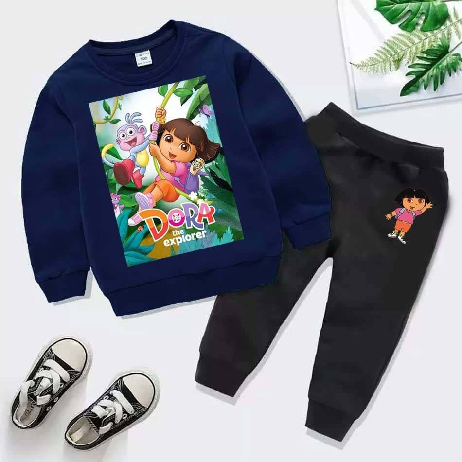 Kids Dora Printed Sweat-Shirt Style 2-Pcs Winter Track-Suit. Main image