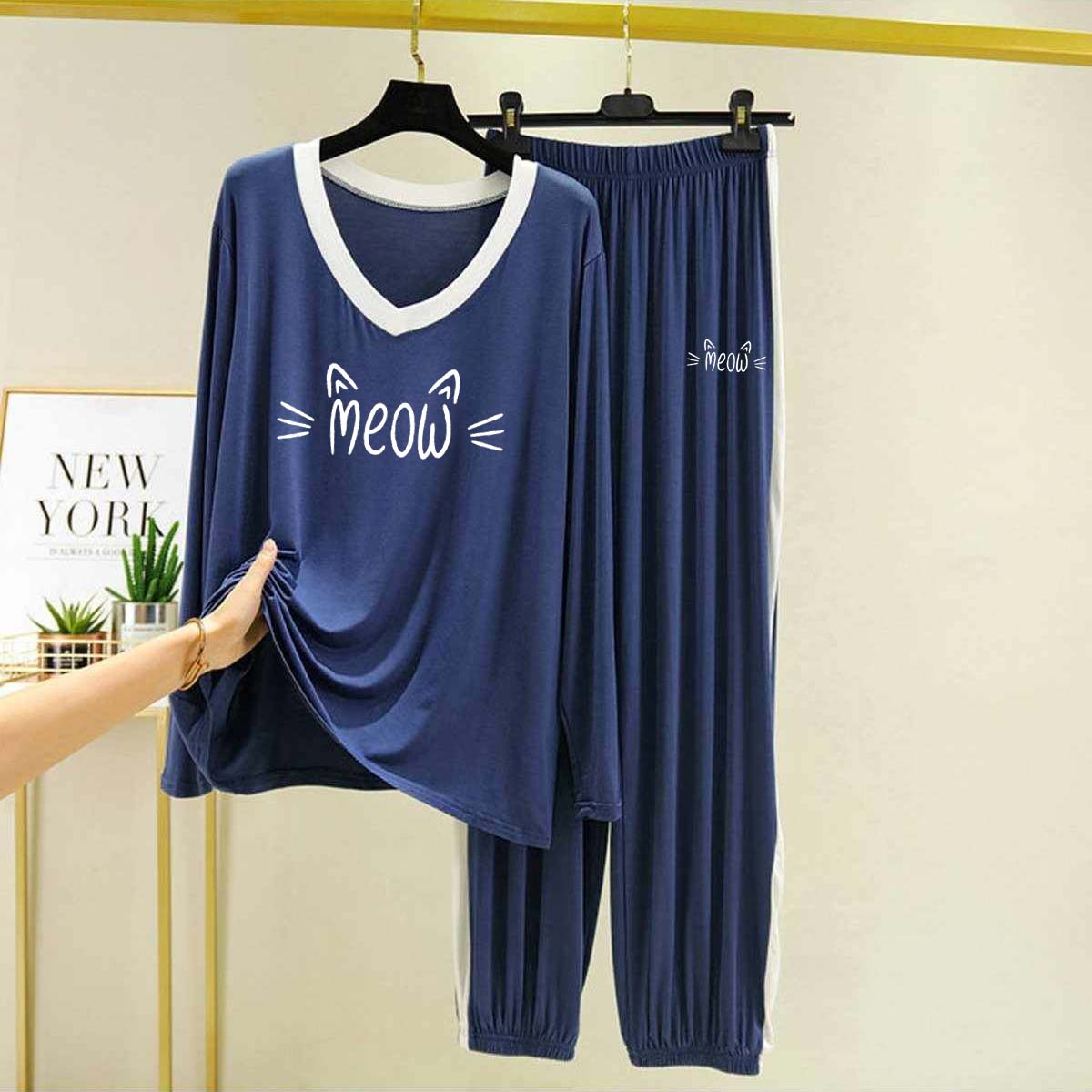 Contrast Neck-Style Big-Printed 2-Pcs Lounge And Night Wear Suit. WLW-10 Secondary image