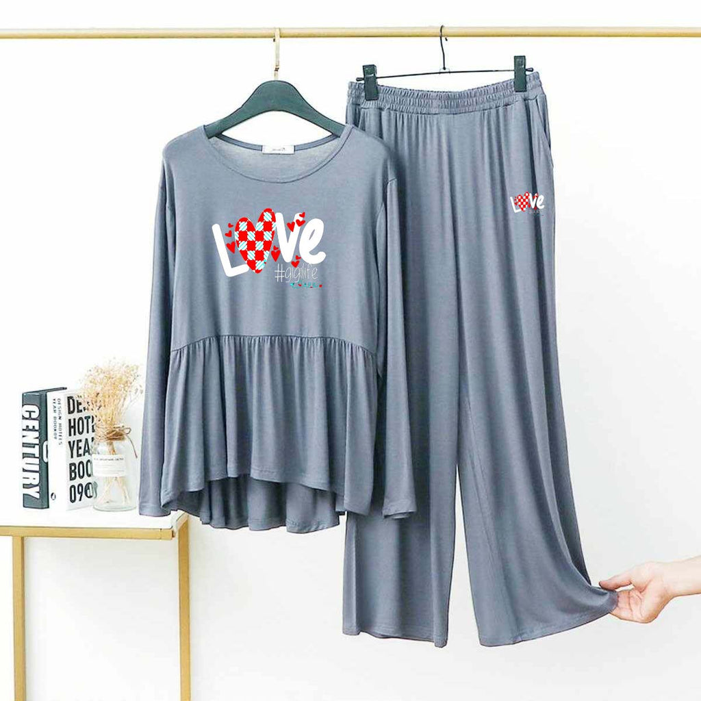 Peplum-Style Big-Printed 2-Pcs Lounge And Night Wear Suit. WLW-11