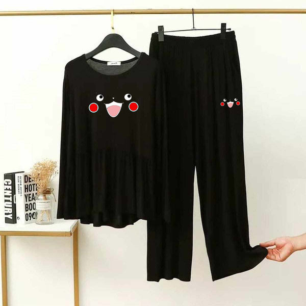 Peplum-Style Big-Printed 2-Pcs Lounge And Night Wear Suit. WLW-11