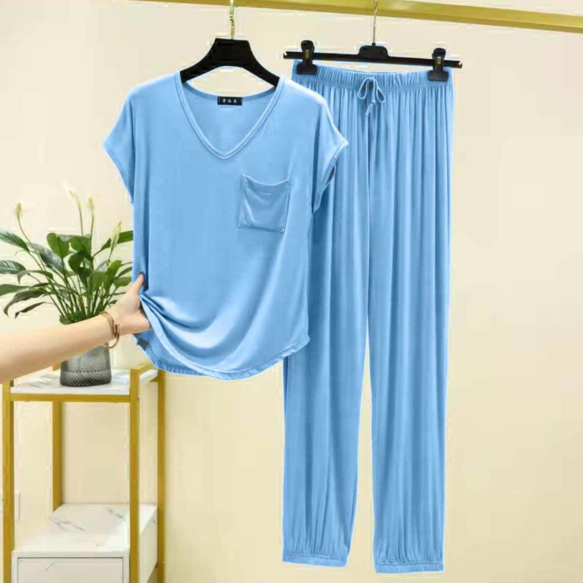 Cap-Sleeve Pocket-Style 2-Pcs Lounge And Night Wear Suit. WLW-13 Secondary image