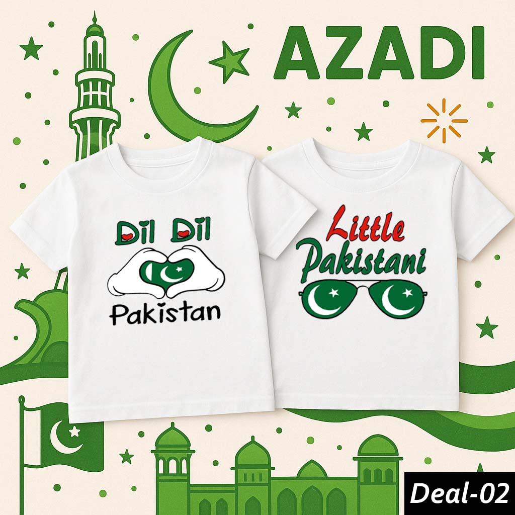 Bundle of 2 White Baby Boy & Girl Azadi Printed Tshirt's.