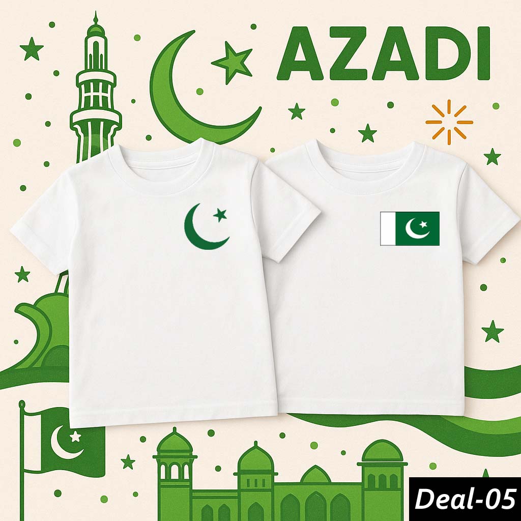 Bundle of 2 White Baby Boy & Girl Azadi Printed Tshirt's. Deal-05 Main image