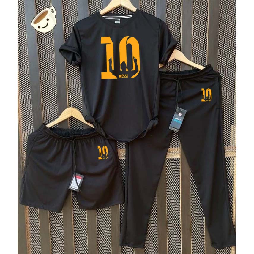 Black Messi-10 Bundle Of 3 Dry-Fit Premium Quality Summer Suit. Main image