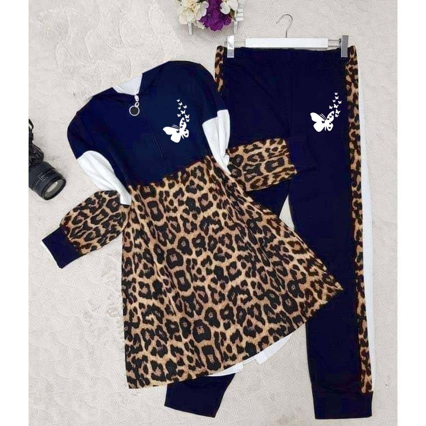 Butterfly Cheetah Style Turkish 2-Pcs Winter Tracksuit. Main image