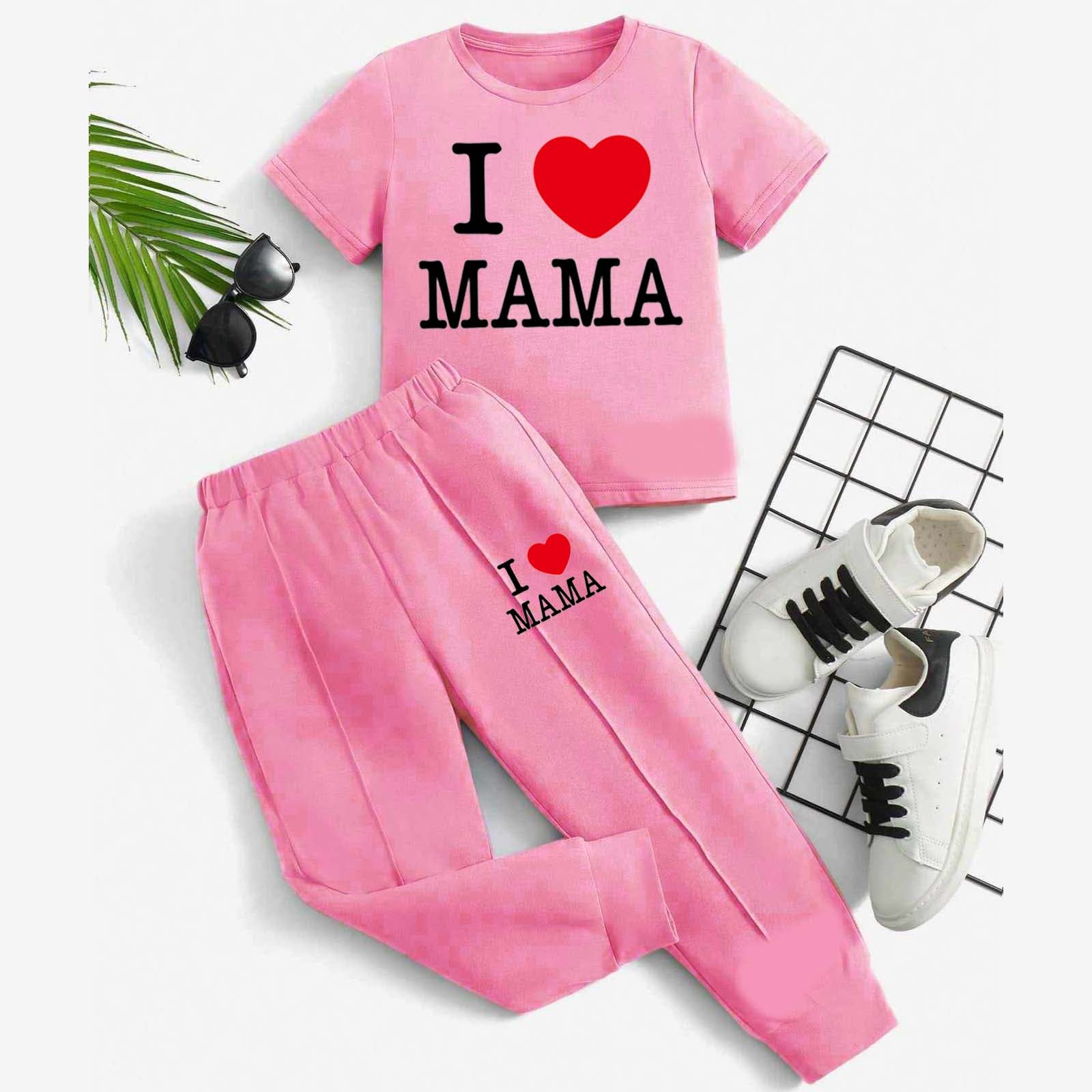 I Love MAMA Kids Trouser Pintex Style 2-Pcs Summer Suit. (HTS+TR) Secondary image