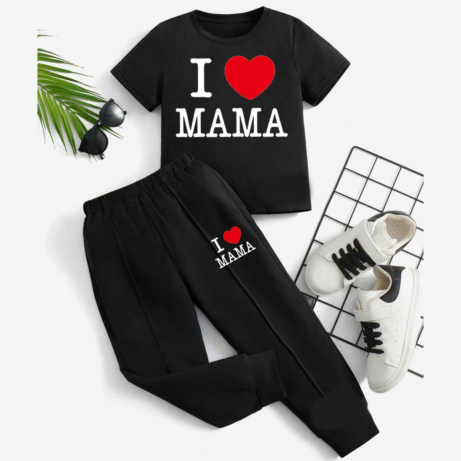 I Love MAMA Kids Trouser Pintex Style 2-Pcs Summer Suit. (HTS+TR) Main image