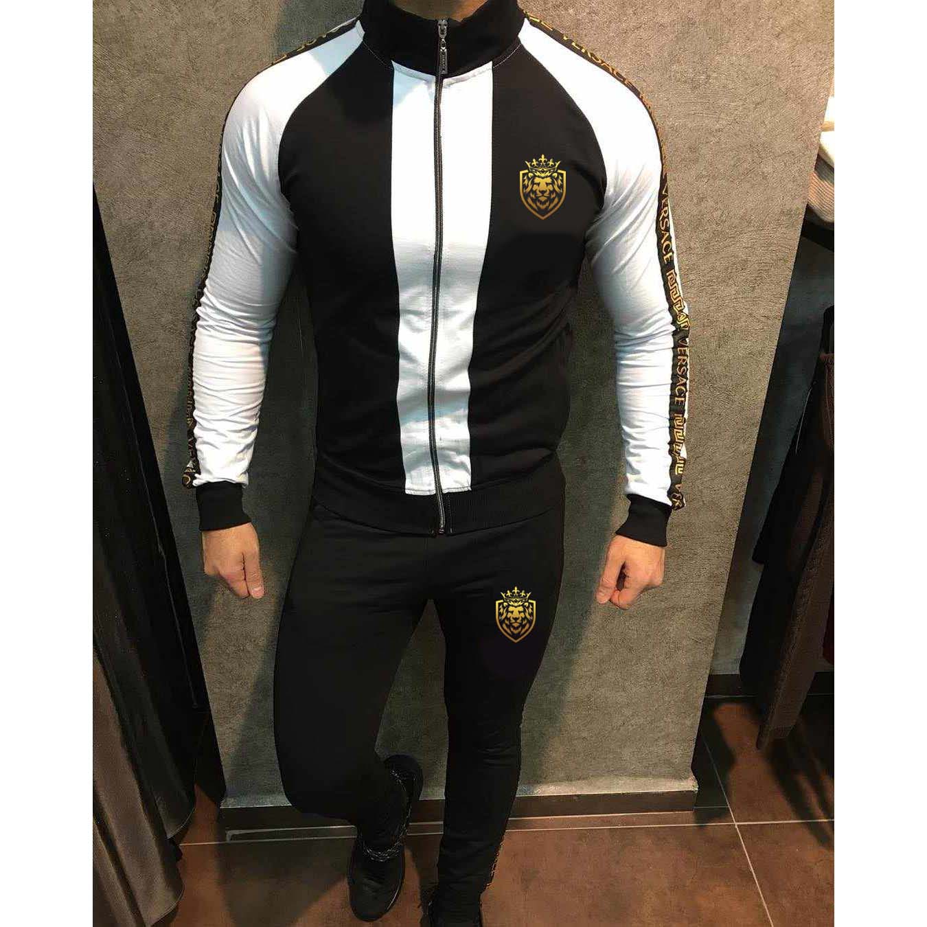 Lion Printed Patch-Work Jacket Style 2-Pcs Winter Tracksuit. D-22 Secondary image
