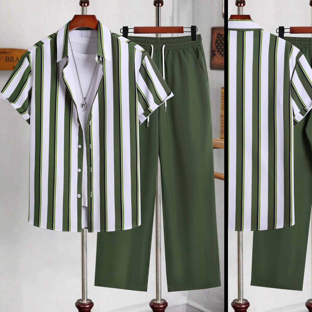 Stripe Printed Shirt Style  Dry-Fit 2-Pcs Summer Suit. MS3D-51