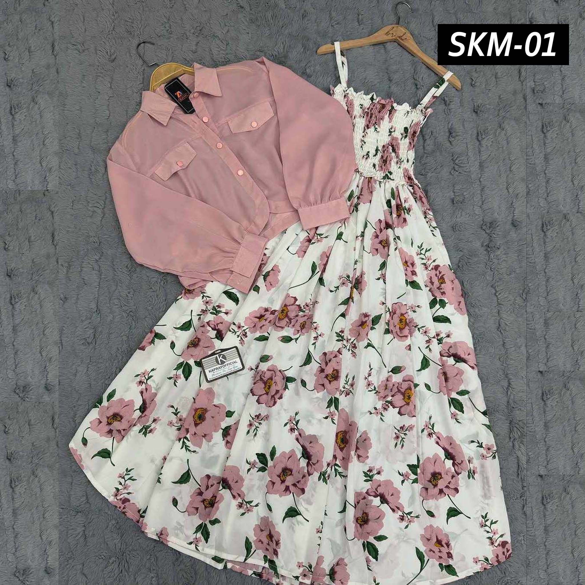 Short Koti & Printed Smoky Maxi Style Western 2-Pcs Stiched Suit. SKM-01 Main image