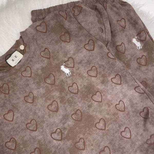 Heart Textured Horse Logo Printed Style Western 2-Pcs Summer Tracksuit For Her. WSTS-08