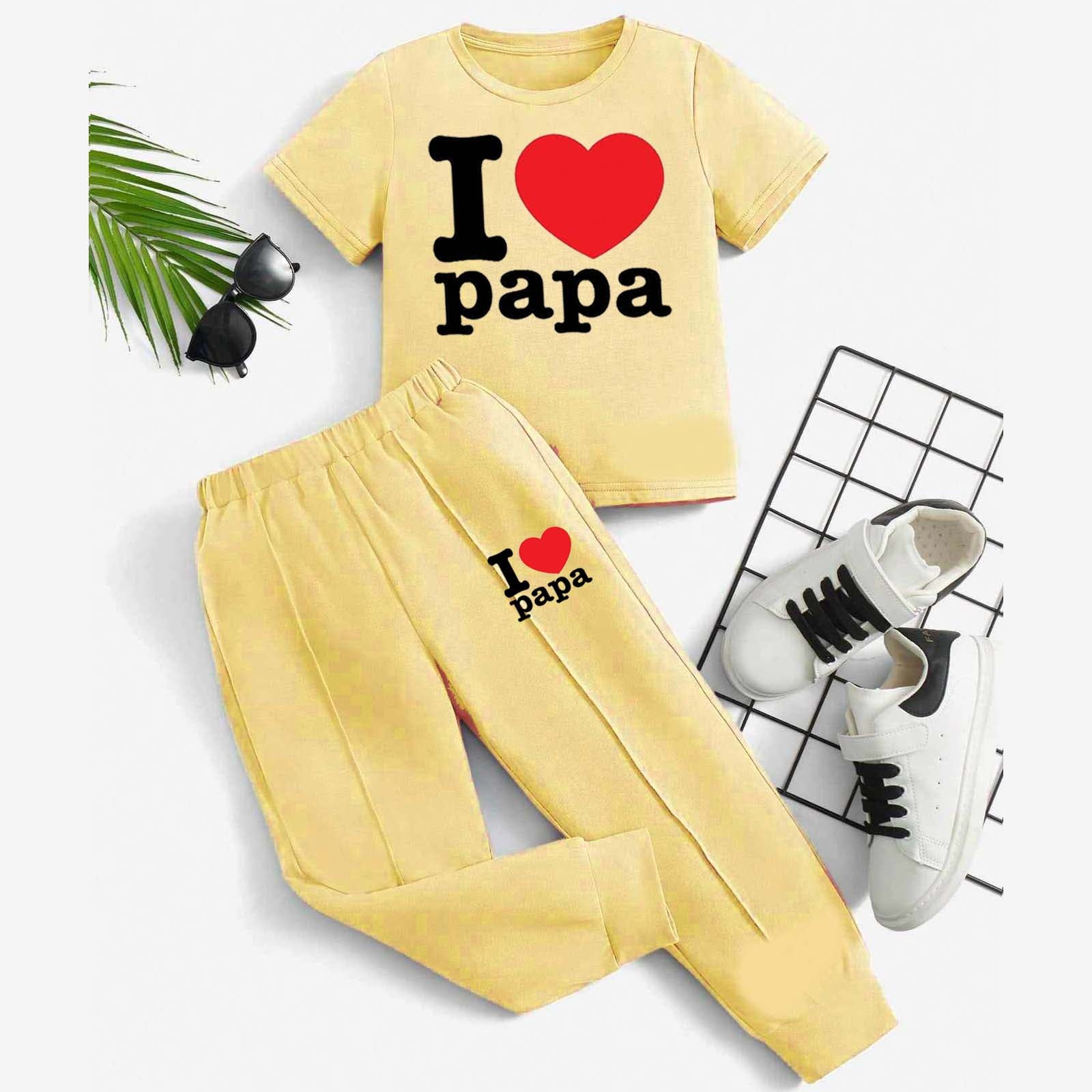 I Love PAPA Kids Trouser Pintex Style 2-Pcs Summer Suit. (HTS+TR) Main image