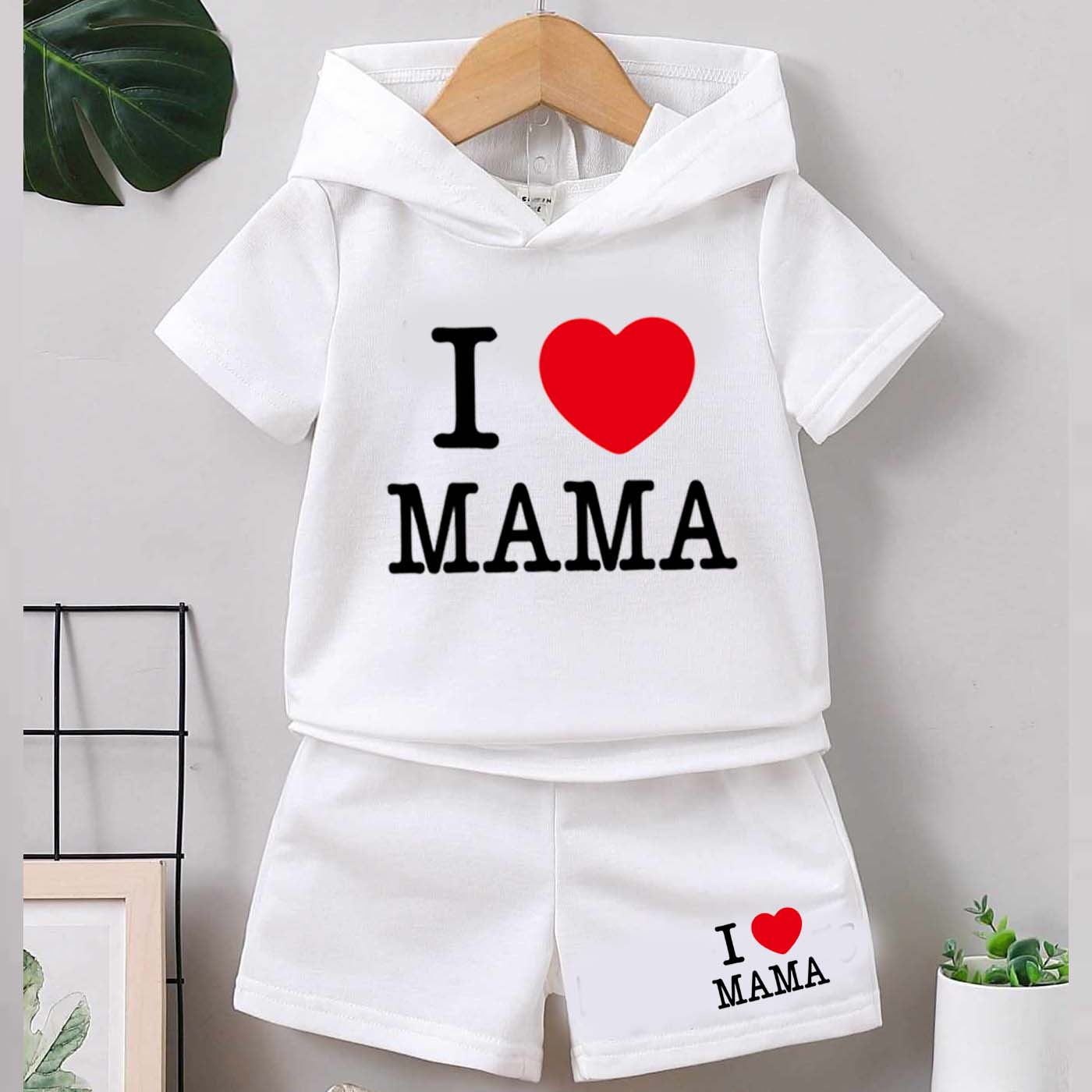 I Love MAMA Kids Hooded Style 2-Pcs Summer Suit. (HOTS+SH) Main image
