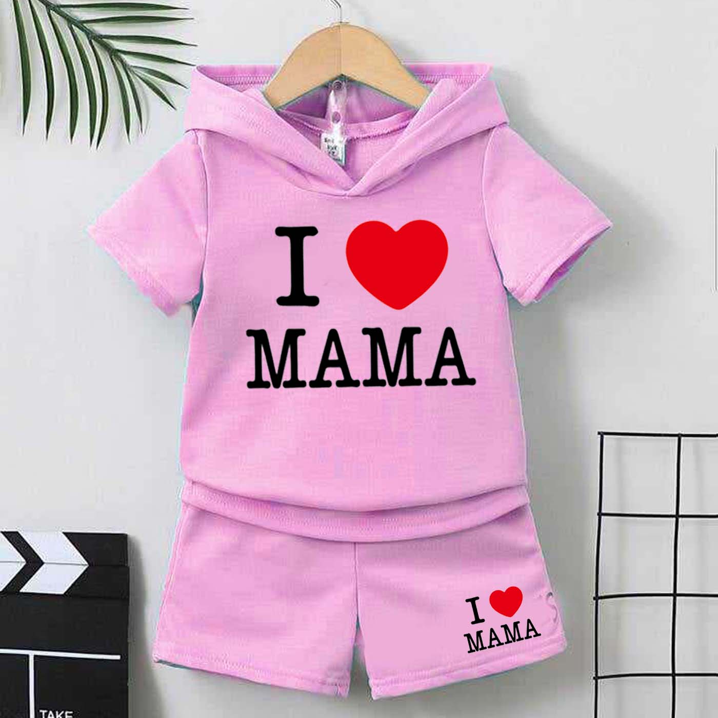 I Love MAMA Kids Hooded Style 2-Pcs Summer Suit. (HOTS+SH) Secondary image