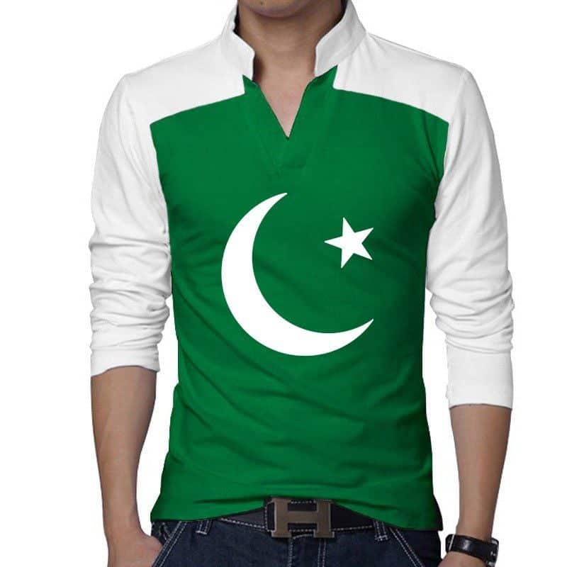 Green Body Laiso Collar CT Big Printed Full Sleeve Azadi Tshirt. D-39