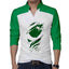 White Body Laiso Collar 3D Flag Printed Full Sleeve Azadi Tshirt. D-39