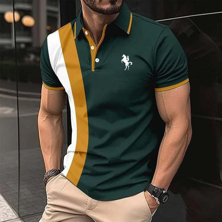 Green Dry-Fit 3D Stripe Printed Style Half-Sleeve Polo Summer Tshirt. MS3DP-14 Main image