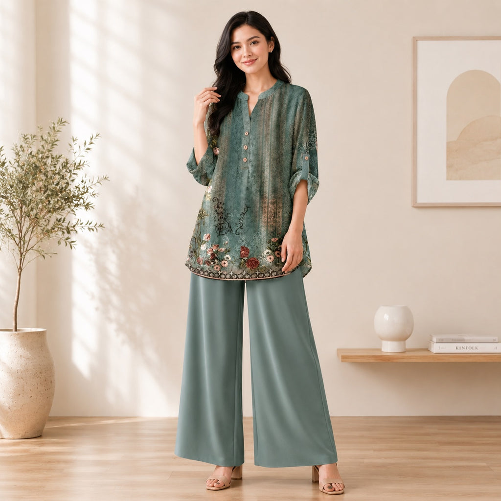 Binara Printed Western Shirt Style Stitched Co-Ord Set!. PCS# 10 Dress Code