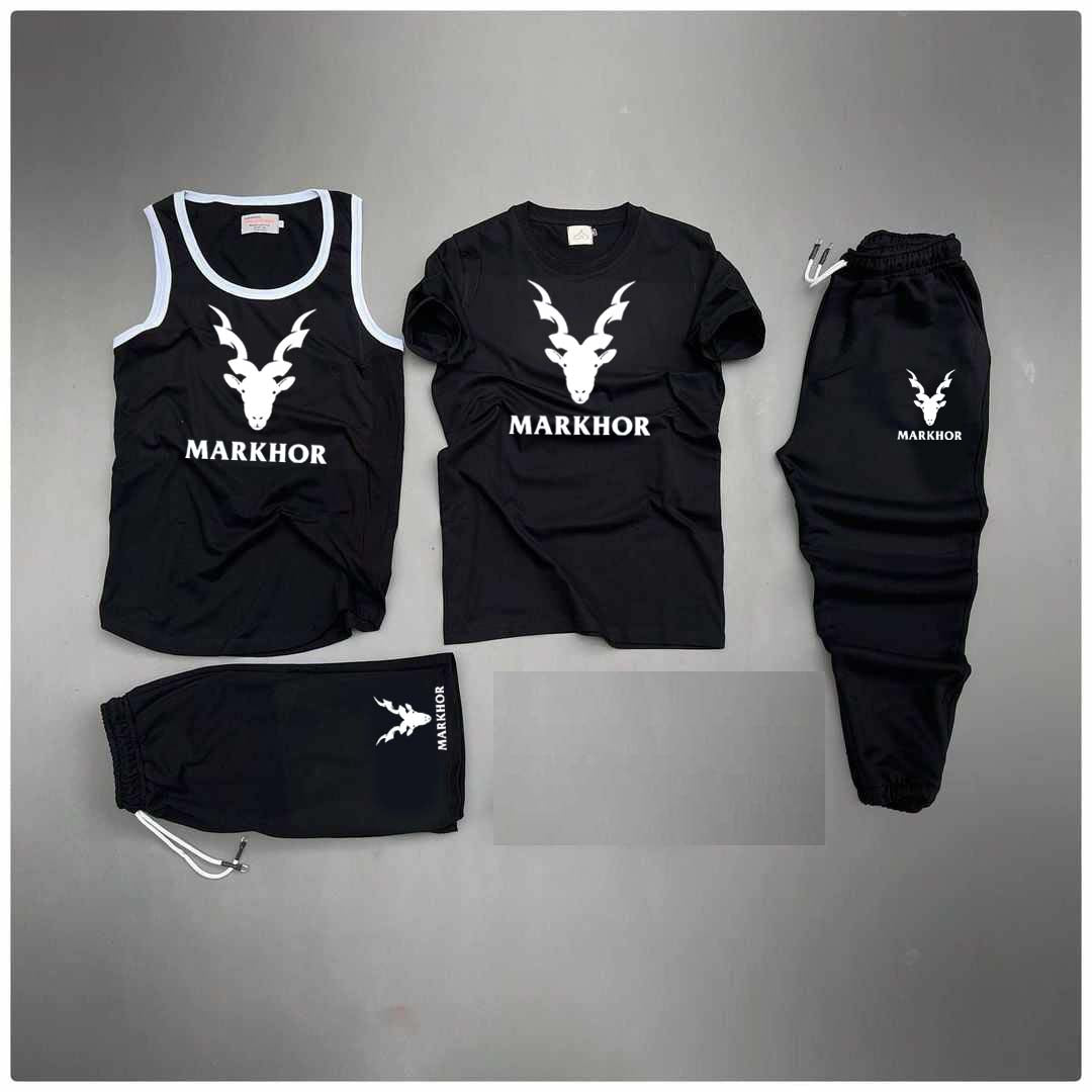 Black Markhor Printed Bundle Of 4 Dry-Fit Complete Summer Deal. Main image
