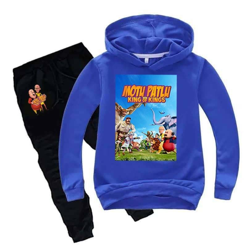 Kids Printed Motu Patlu Printed Hoodie Style Winter 2-Pcs Winter Track-Suit. Main image