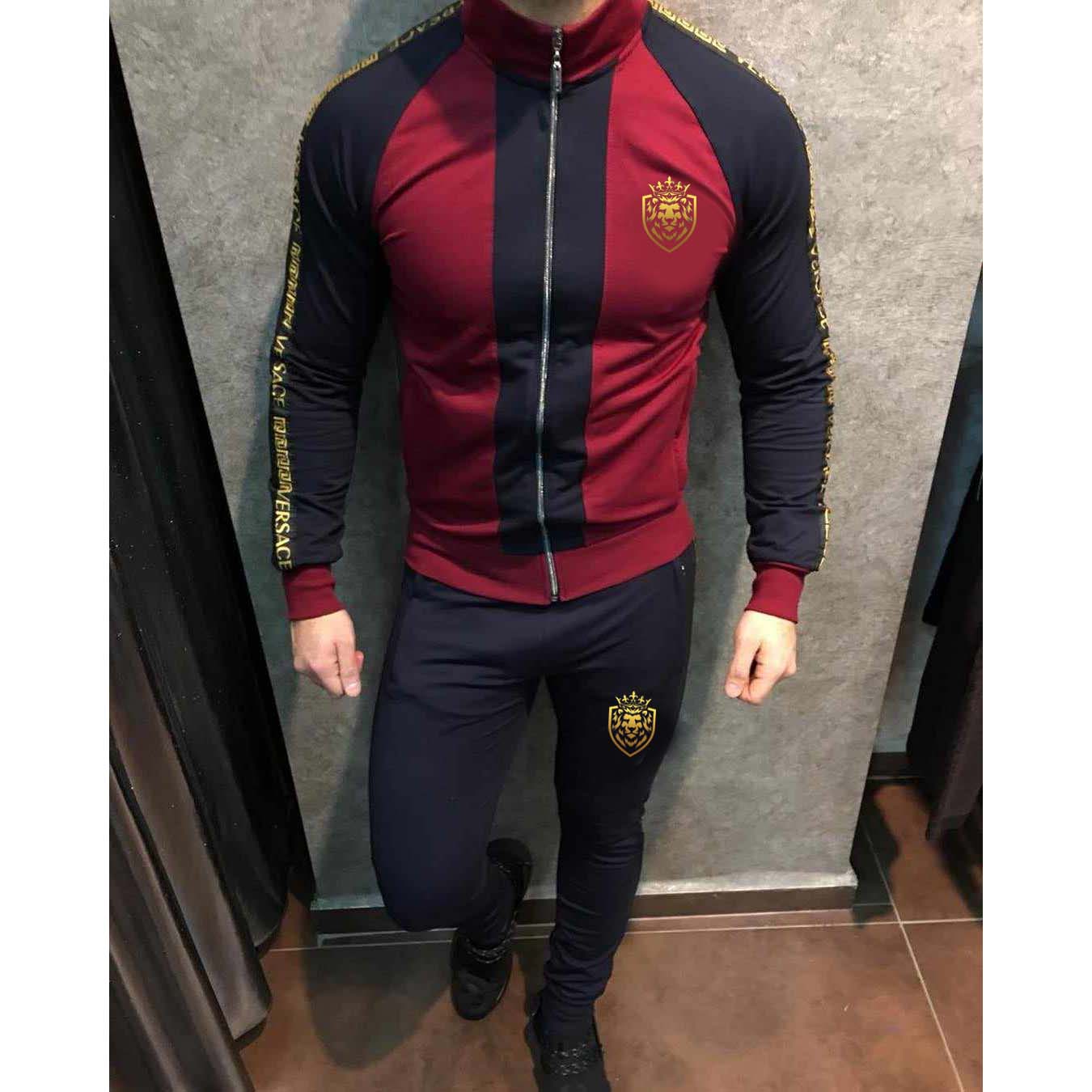 Lion Printed Patch-Work Jacket Style 2-Pcs Winter Tracksuit. D-22 Main image
