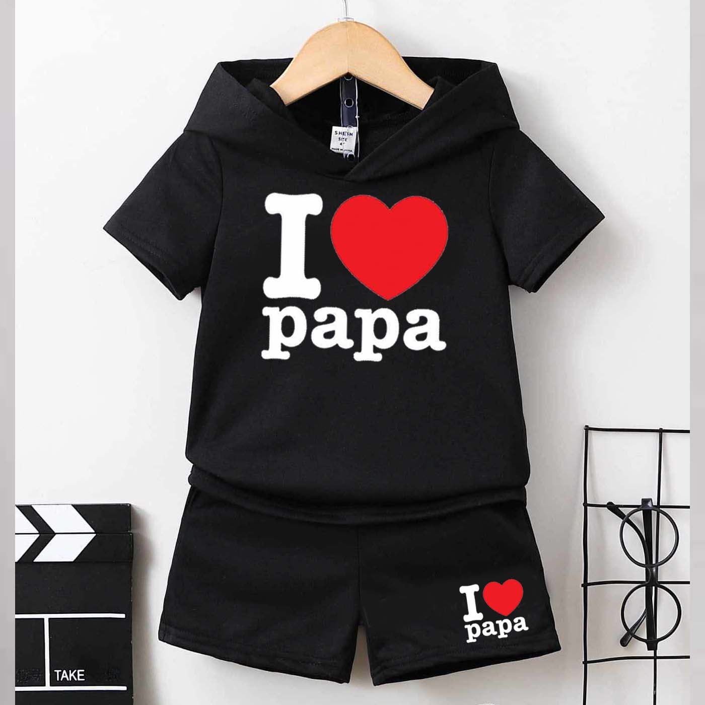 I Love PAPA Kids Hooded Style 2-Pcs Summer Suit. (HOTS+SH) Main image