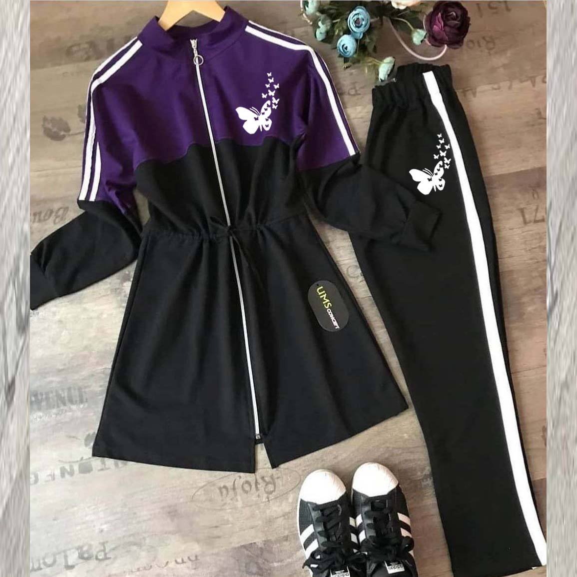 Butter-Fly Printed Dori Style Winter Tracksuit. Secondary image