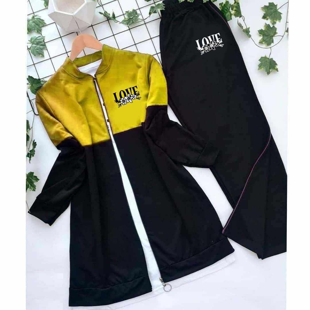 Love Printed Patch-Work Style Long Winter Tracksuit For Her. Main image