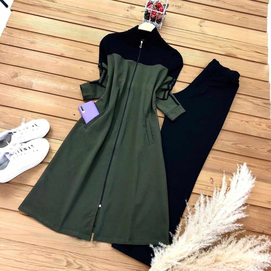 Sleeves Stripe Style Patch-Work Long 2-Pcs Winter Tracksuit. D-1 Secondary image