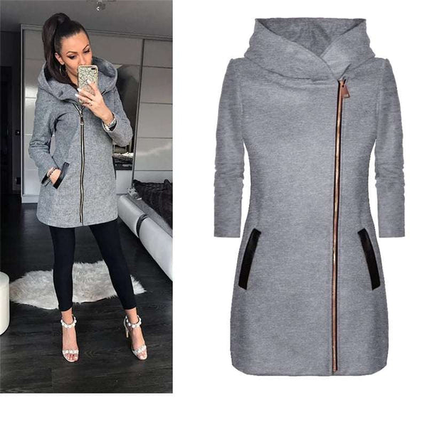 Leather Pocket Style Side Zip Long Winter Hoodie.
