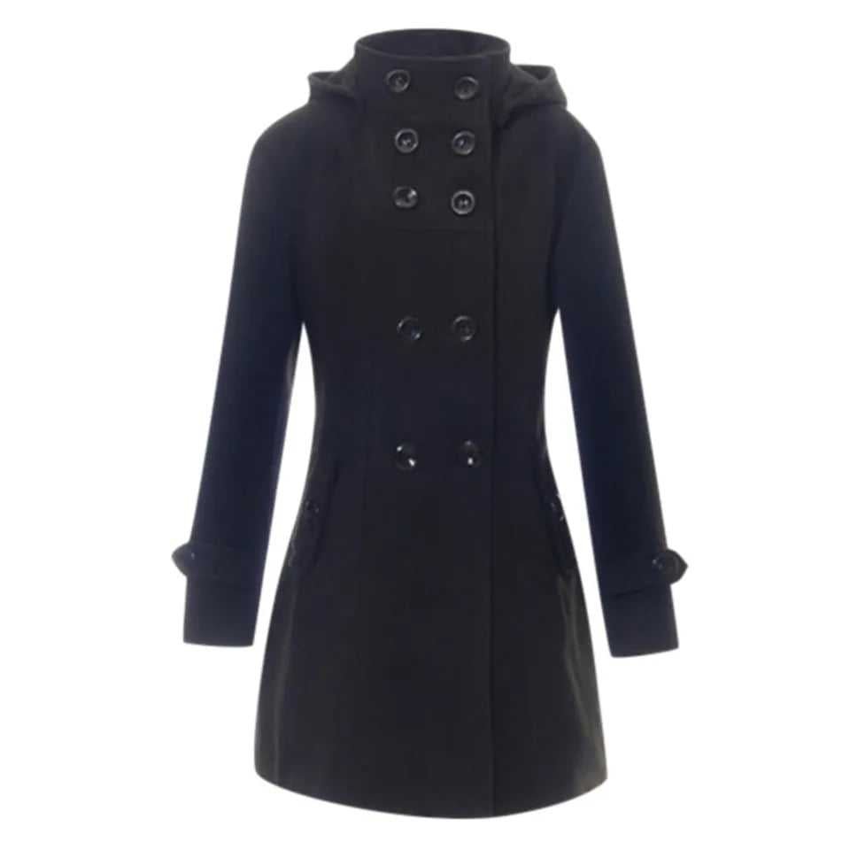 6-Button Hooded Style Casual Winter Fleece Coat For Her. Main image