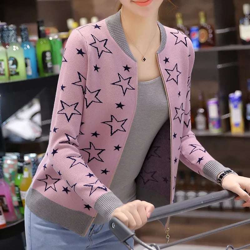 Premium Quality Star Printed Winter Zipper Jacket. Main image