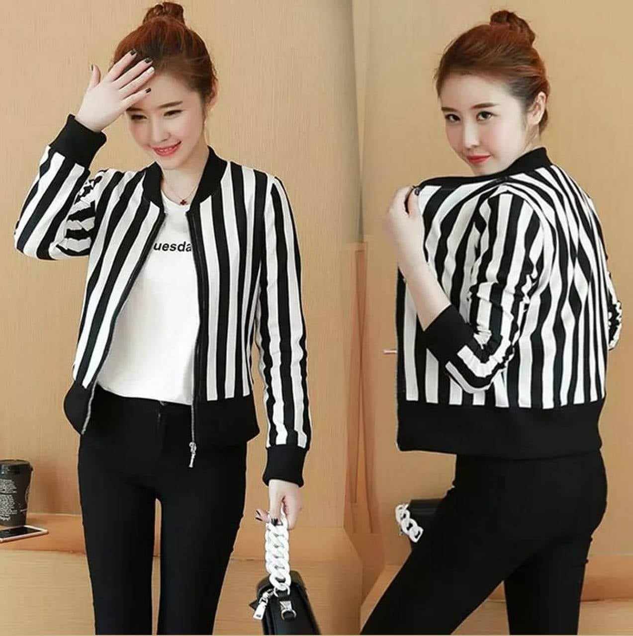 Korean Stripe Style Winter Zipper Jacket. Main image