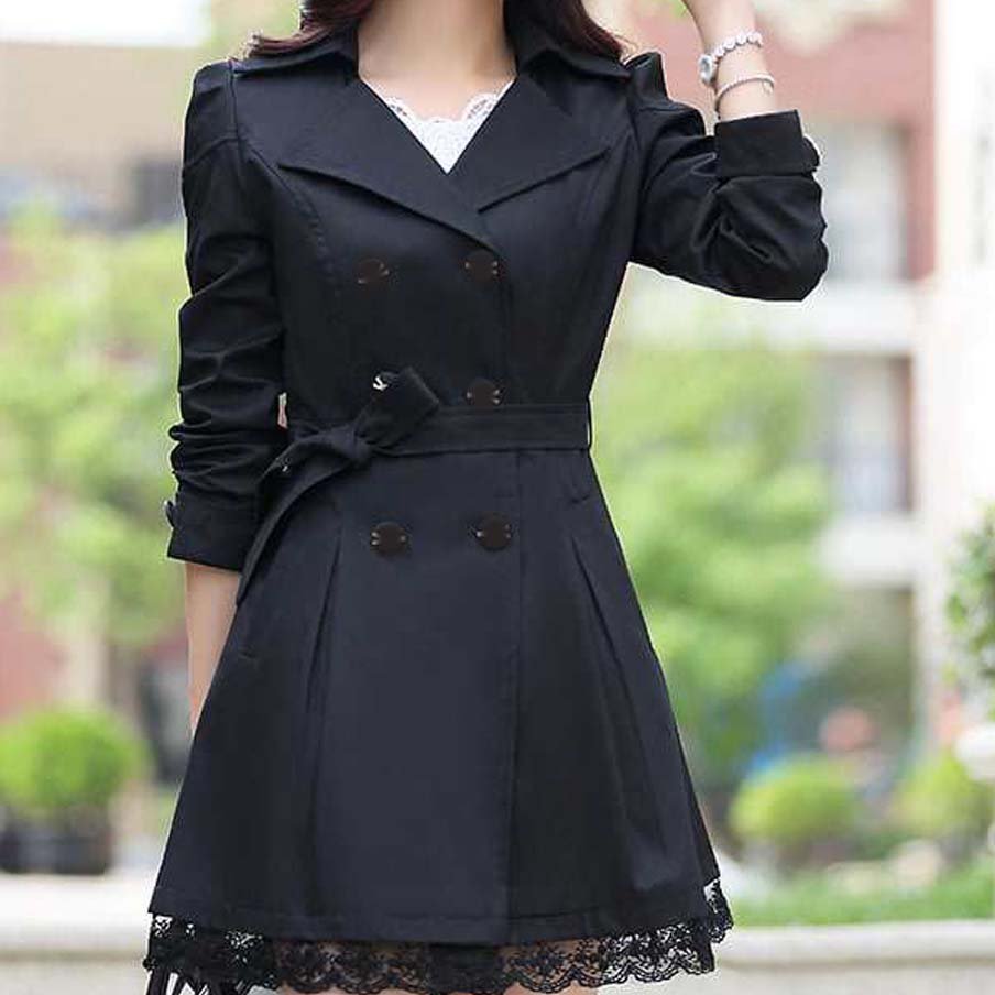 Lace Style Korean Trench Coat For Winter's. Main image