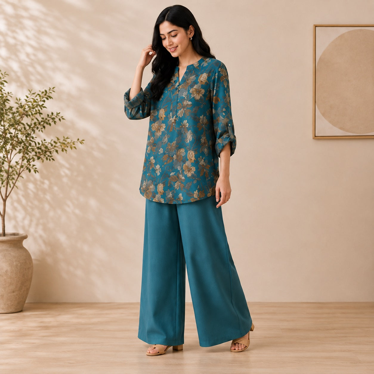Binara Printed Western Shirt Style Stitched Co-Ord Set!. PCS# 25 Dress Code