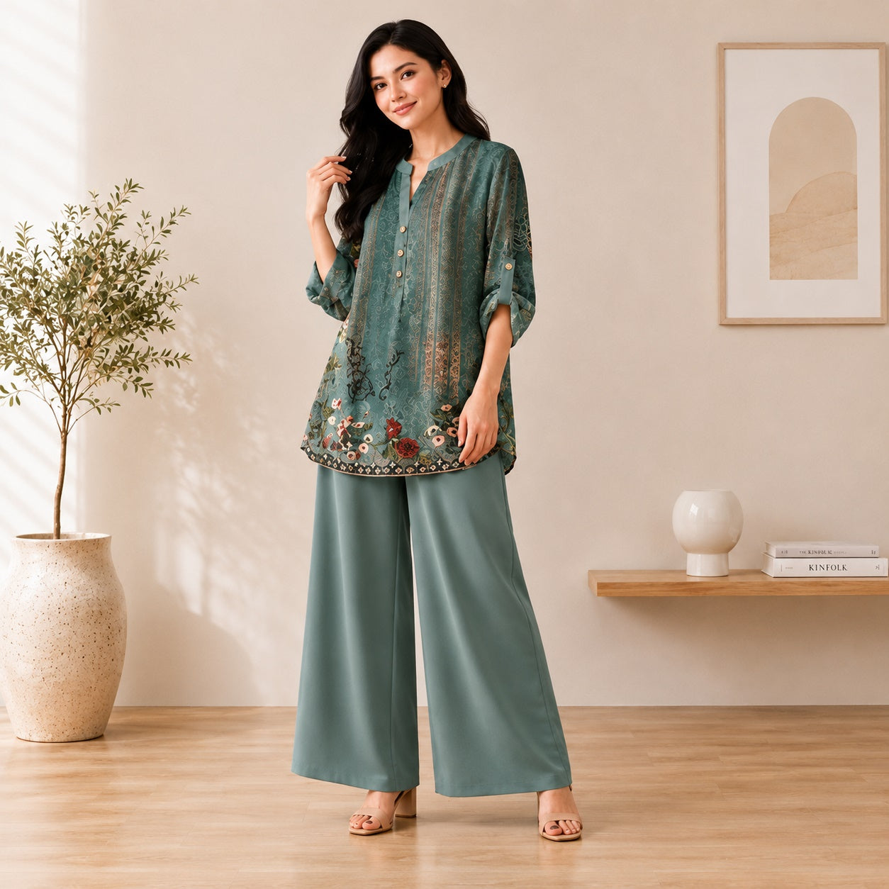 Binara Printed Western Shirt Style Stitched Co-Ord Set! PCS# 10 Dress Code Secondary image