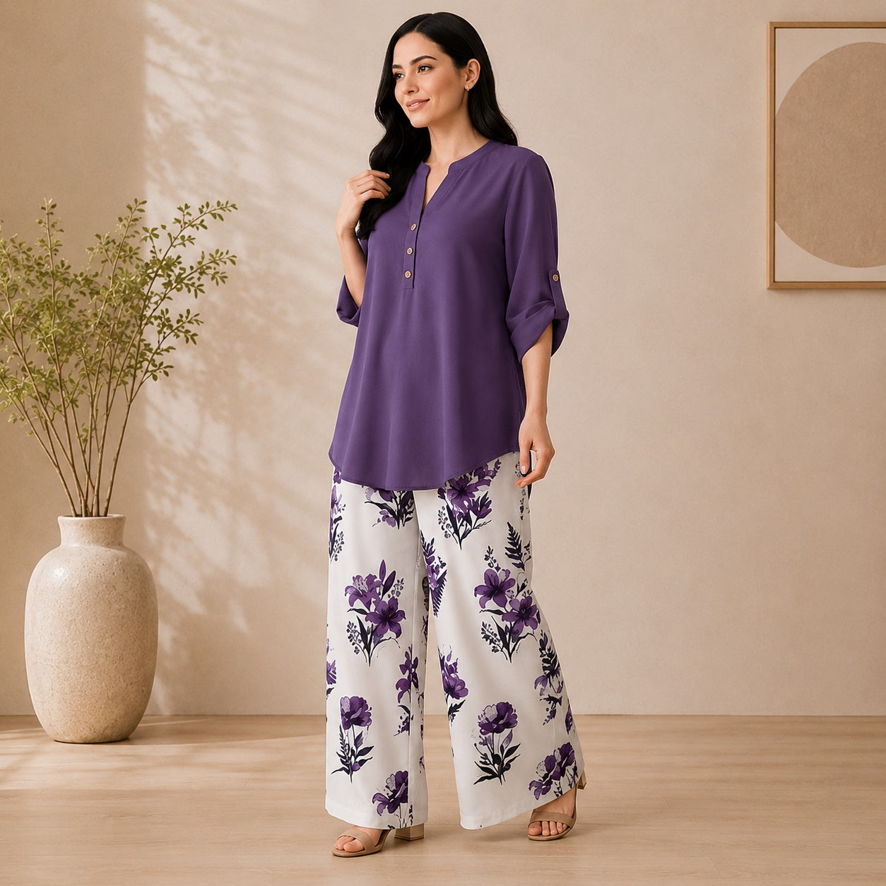 Binara Printed Western Shirt Style Stitched Co-Ord Set! PCS# 43 Dress Code Secondary image