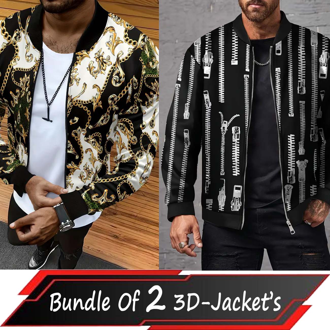 Bundle Of 2 Different 3D Printed Winter Zipper Jacket. MWJ-405-406 Main image