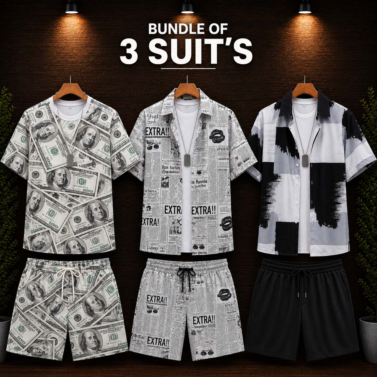 Bundle Of 3 Dry-Fit 3D-Printed Shirt Style 2-Pcs Summer Suit. Deal-17 (Clearance-Sale) MS3D-07-14-41 Main image