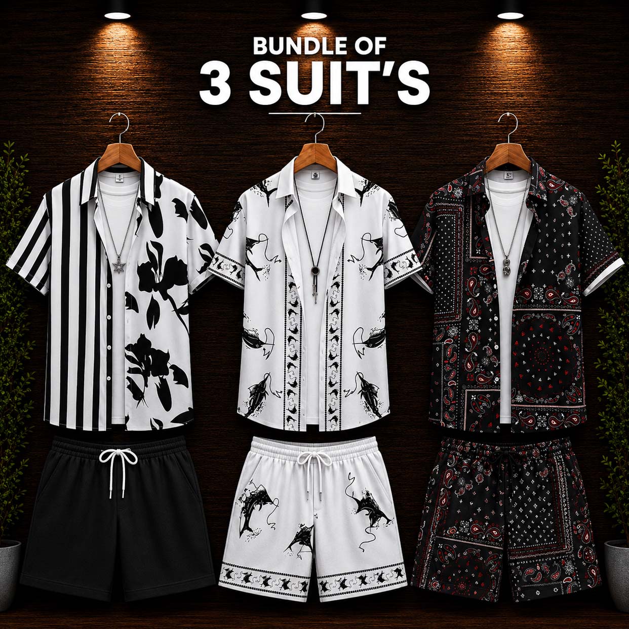 Bundle Of 3 Dry-Fit 3D-Printed Shirt Style 2-Pcs Summer Suit. Deal-20 (Clearance-Sale) MS3D-10-11-16 Main image