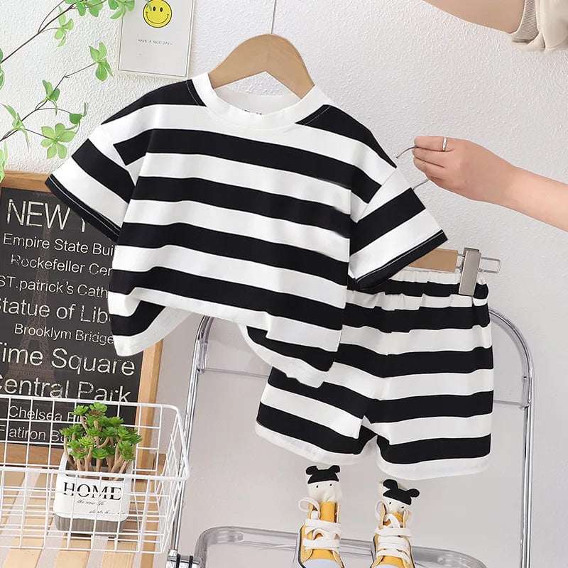 Stripe Style Printed 2-Pcs Summer Suit For Baby & Baba. KSPS-01